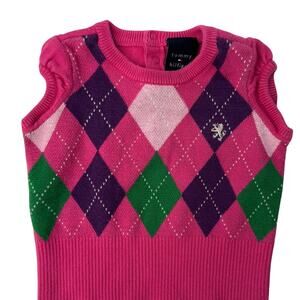 Tommy Hilfiger Baby Girl 3-6 Month Pink Argyle Knit Sweater Vest Preppy Academia